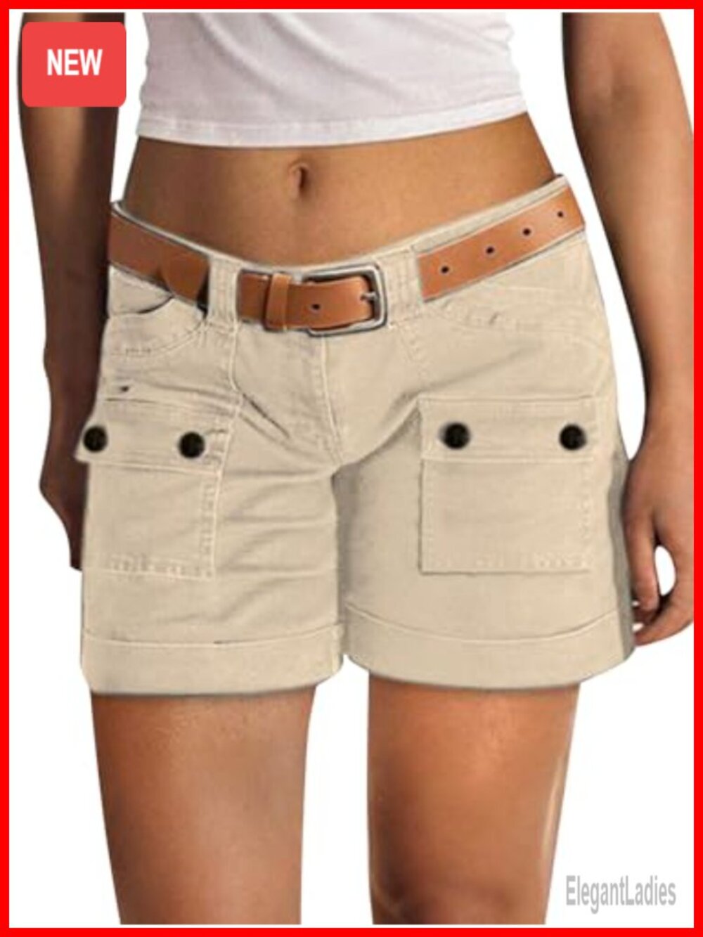 Women's Low Waist Cargo Shorts Cotton Flat Pockets Casual